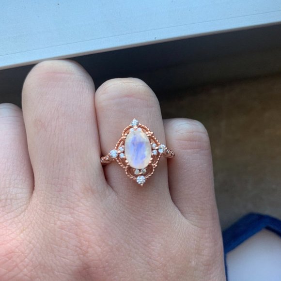 Oval Natural Moonstone Vintage Ring. Two Rings Set - Picture 8 of 14